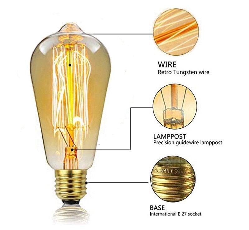 Retro Edison Light Bulb Filament Incandescent Bulbs Vintage Edison Decorative Ampoule Lamp Warm Dimmable Squirrel Cage For Table Restaurant Home Office Light Fixtures Decorative Lamp