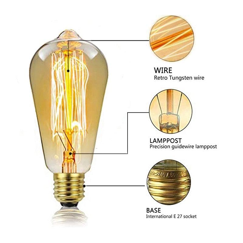 Retro Edison Light Bulb Filament Incandescent Bulbs Vintage Edison Decorative Ampoule Lamp Warm Dimmable Squirrel Cage For Table Restaurant Home Office Light Fixtures Decorative Lamp