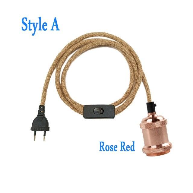 Retro Hemp Rope Cord Twisted Cable Braided Flexible Light Socket Switch Vintage Edison Bulb Lamp Holder Hemp Rope Cord Hang Lamp Industrial Vintage Pendant Light Socket Set