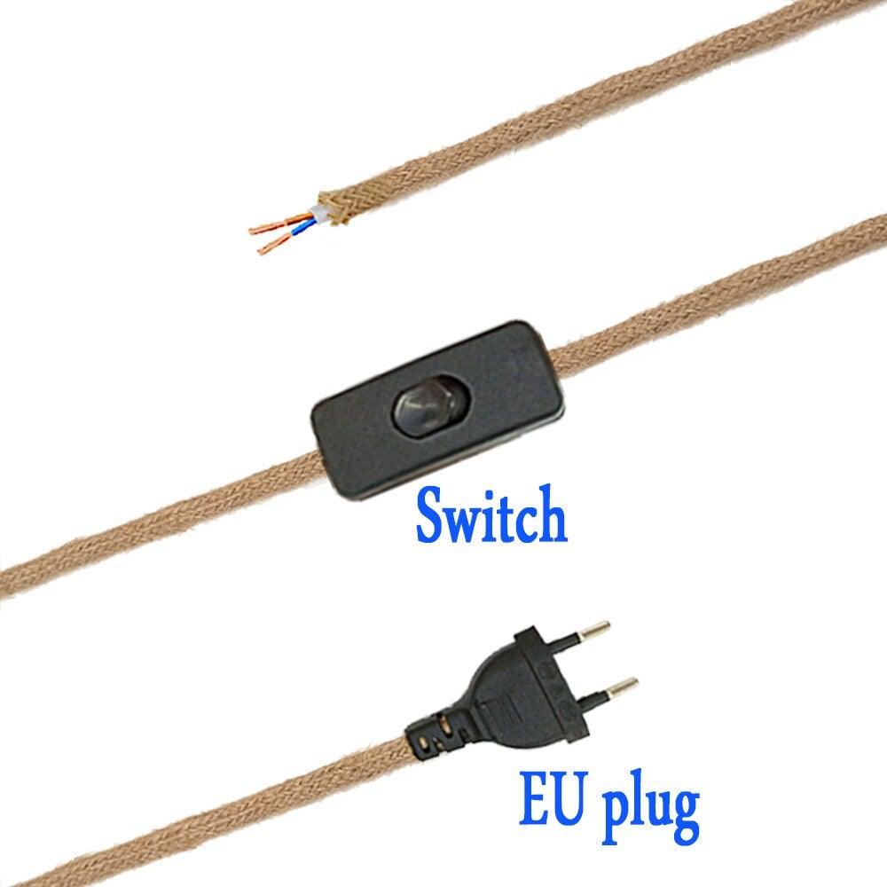 Retro Hemp Rope Cord Twisted Cable Braided Flexible Light Socket Switch Vintage Edison Bulb Lamp Holder Hemp Rope Cord Hang Lamp Industrial Vintage Pendant Light Socket Set