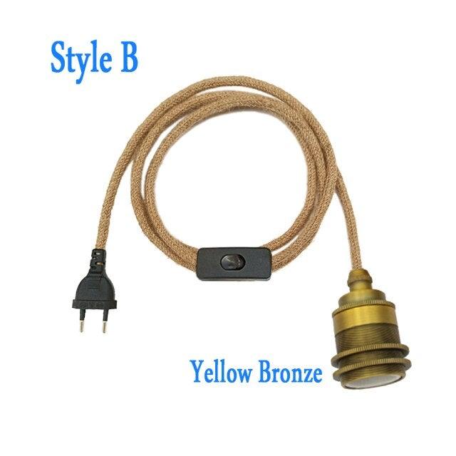 Retro Hemp Rope Cord Twisted Cable Braided Flexible Light Socket Switch Vintage Edison Bulb Lamp Holder Hemp Rope Cord Hang Lamp Industrial Vintage Pendant Light Socket Set