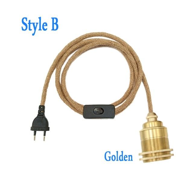 Retro Hemp Rope Cord Twisted Cable Braided Flexible Light Socket Switch Vintage Edison Bulb Lamp Holder Hemp Rope Cord Hang Lamp Industrial Vintage Pendant Light Socket Set