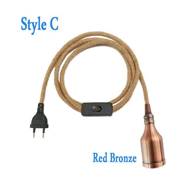 Retro Hemp Rope Cord Twisted Cable Braided Flexible Light Socket Switch Vintage Edison Bulb Lamp Holder Hemp Rope Cord Hang Lamp Industrial Vintage Pendant Light Socket Set