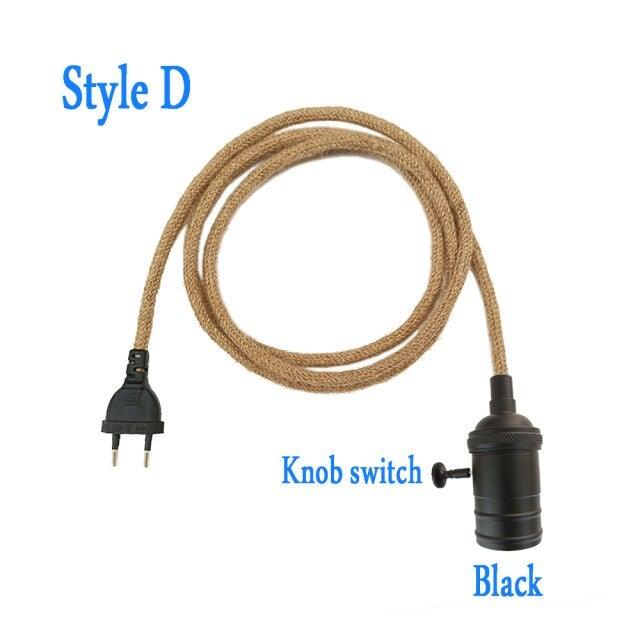 Retro Hemp Rope Cord Twisted Cable Braided Flexible Light Socket Switch Vintage Edison Bulb Lamp Holder Hemp Rope Cord Hang Lamp Industrial Vintage Pendant Light Socket Set