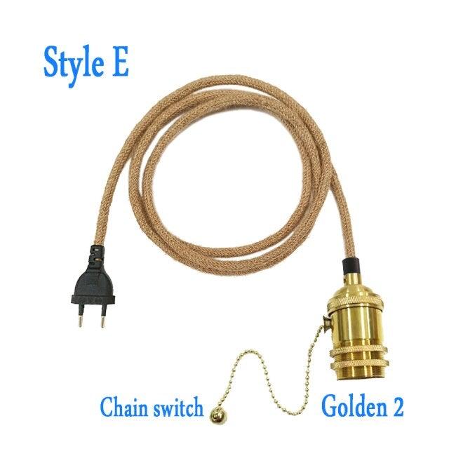 Retro Hemp Rope Cord Twisted Cable Braided Flexible Light Socket Switch Vintage Edison Bulb Lamp Holder Hemp Rope Cord Hang Lamp Industrial Vintage Pendant Light Socket Set