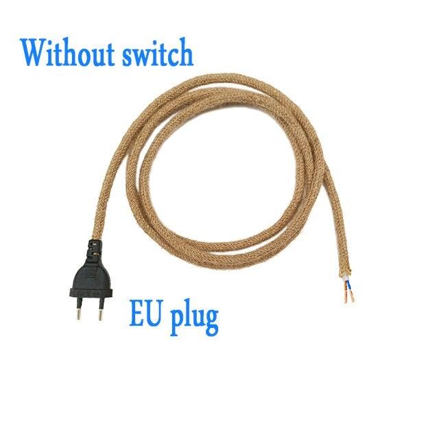 Retro Hemp Rope Cord Twisted Cable Braided Flexible Light Socket Switch Vintage Edison Bulb Lamp Holder Hemp Rope Cord Hang Lamp Industrial Vintage Pendant Light Socket Set