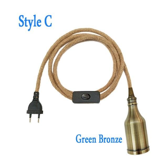 Retro Hemp Rope Cord Twisted Cable Braided Flexible Light Socket Switch Vintage Edison Bulb Lamp Holder Hemp Rope Cord Hang Lamp Industrial Vintage Pendant Light Socket Set