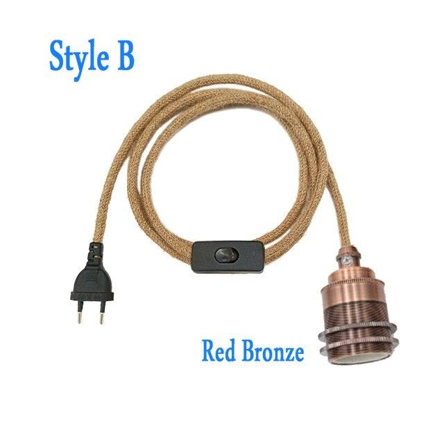 Retro Hemp Rope Cord Twisted Cable Braided Flexible Light Socket Switch Vintage Edison Bulb Lamp Holder Hemp Rope Cord Hang Lamp Industrial Vintage Pendant Light Socket Set