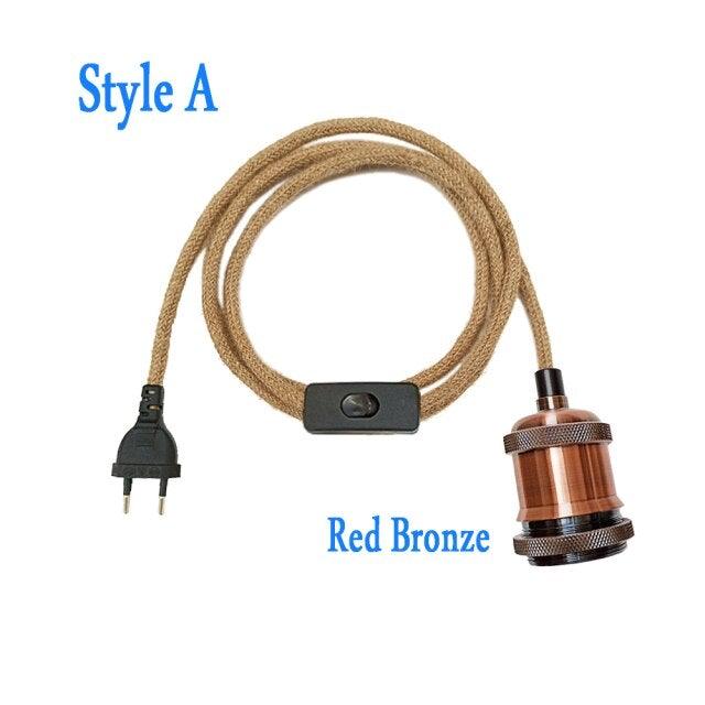 Retro Hemp Rope Cord Twisted Cable Braided Flexible Light Socket Switch Vintage Edison Bulb Lamp Holder Hemp Rope Cord Hang Lamp Industrial Vintage Pendant Light Socket Set