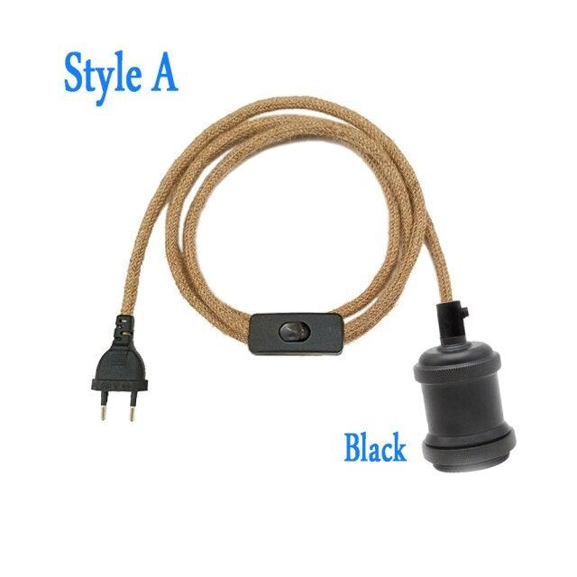 Retro Hemp Rope Cord Twisted Cable Braided Flexible Light Socket Switch Vintage Edison Bulb Lamp Holder Hemp Rope Cord Hang Lamp Industrial Vintage Pendant Light Socket Set
