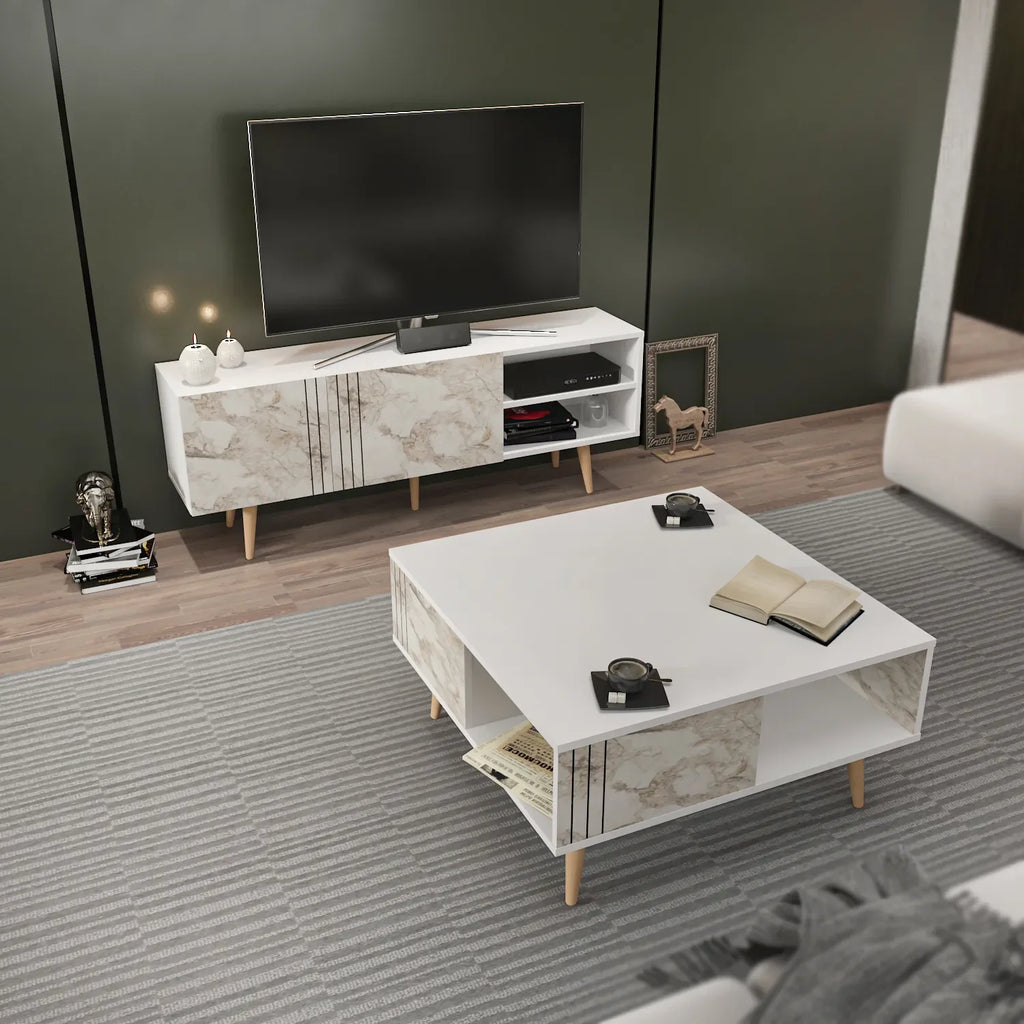 Ronas 35 inch Wide Square Coffee Table with Open Shelf Storage | Cocktail Table
