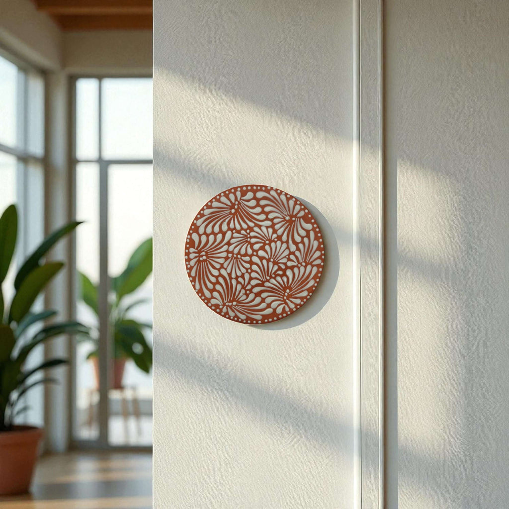 Set of 4 Brown & White Talavera Wall Plates | 10" Decorative Display