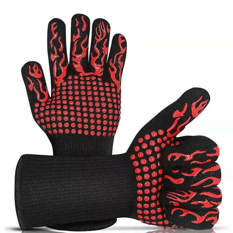 Thickened BBQ Gloves High Temperature Oven Gloves 500 800 Degrees Fire Resistant BBQ Heat Insulated Microwave Gloves Heat Insulation Gloves for BBQ Cooking Heat Resistant Grill Gloves Insulated Durable Fireproof For Cooking Grilling BBQ